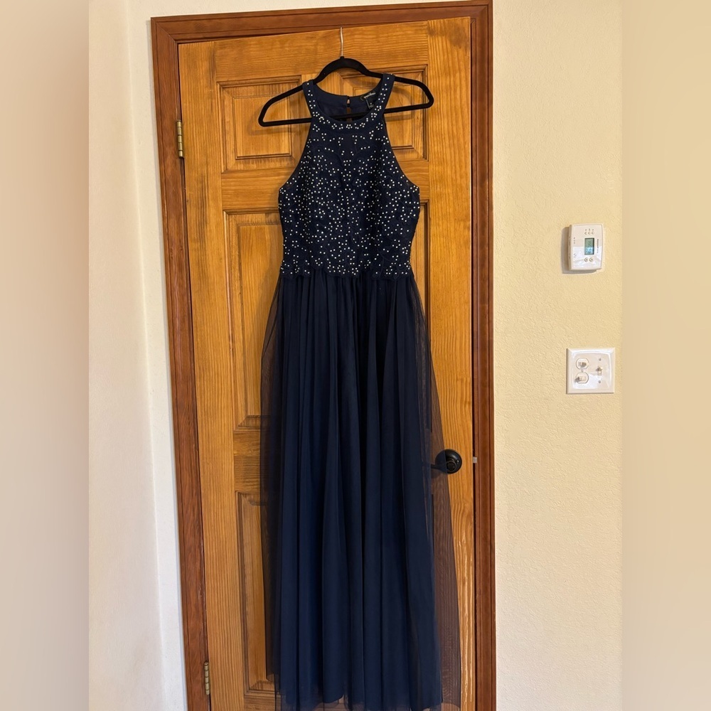 Speechless Halter Dark Blue Evening Gown